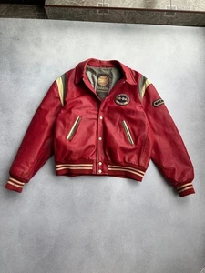 Giacca vintage Redskins indumento pelle Varsity Conestoga College R-84 rosso XL - Foto 1 di 16