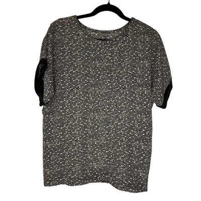 Blusa Vince 100% Seda Feminina XS Taupe Preta Creme Geométrica Manga Curta - Imagem 1 de 4