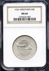1936 50c Silver Wisconsin Half-dollar MS 66 NGC # 1933636-005 + Bonus - Picture 1 of 2