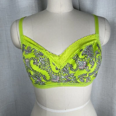 ¡NUEVO! Bralette Savage X Fenty para mujer 1X algodón esencial encaje cachemir verde neón Foto 1 de 4
