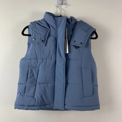 ROXY Hooded Water Resistant Puffer Vest Womens Small Blue Pockets - Image 1 of 4