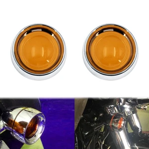 2x Amber Bullet Turn Signal Light Lens Chrome ABS Cover For Harley Softail Dyna - Picture 1 of 12