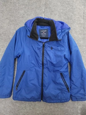 U.S. Polo Assn. Hooded Jacket Sz Medium Americana Red White Blue Fleece Lined - Image 1 of 4