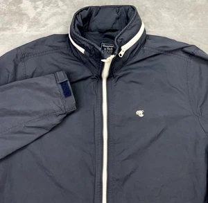 Vtg ABERCROMBIE & FITCH WindBreaker Jacket Full Zip Men XL Hidden Hood Navy Blue - Picture 1 of 21