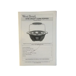 West Bend STIR CRAZY Palomitas Maíz Popper 82505 Repuesto Manual - Imagen 1 de 2