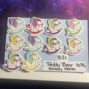 TEDDY BEAR/HOBBY HORSE 10PC 2 HOLE FLAT BUTTONS B21 - Picture 1 of 3