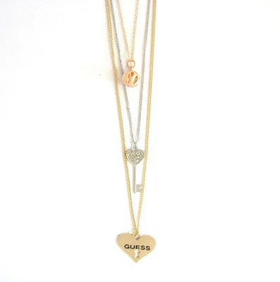 GUESS 3 PC Set Oro, Rosa, Argento Tri 3 Tono Cuore, Blocco Cristallo Chiave Ball - Immagine 1 di 3