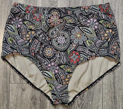 A Shore Fit  High-waisted Tummy Control Bikini Swim Bottoms Black Paisley Sz 22W - Image 1 of 4