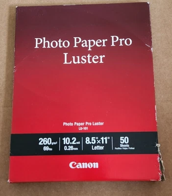 Canon Photo Paper Pro Luster 8-1/2” x 11” LU-101 50 Sheets NEW Sealed Free Ship - Image 1 of 2