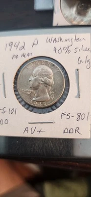 1942 Washington Quarter FS-101 FS-801 AU+ BEAUTIFUL 90% SILVER ERROR QUARTER - Image 1 of 4