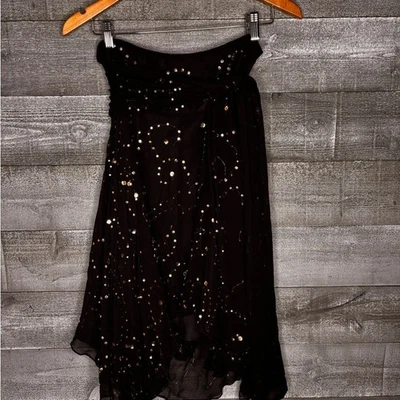 Cache size 8 vintage Y2K 100% silk Black and Gold Sequin wrap skirt midi rare - Image 1 of 4