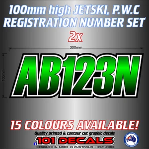 2x100mm FULL colour Jetski, WaveRunner REGISTRATION rego number sticker decals - Picture 1 of 14