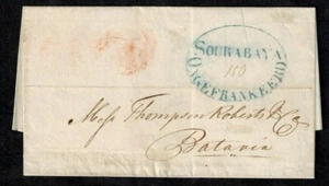 Dutch East Indies Pre-Stamp 1839 Cover w/ SOURABAYA ONGEFRANKEERED BLUE OVAL - Picture 1 of 2
