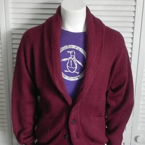 NEW Mens ALPACA Acrylic Wool Cardigan Ribbed Sweater Size M Burgundy Red Elegant - Picture 1 of 7