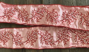 Katherine's Collection Coastal Celebration Coral Beaded Sequin Ribbon 4 ”x 4 Yds - Picture 1 of 3