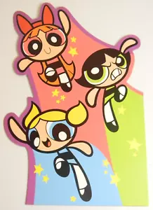 Vintage The Powerpuff Girls große Geburtstagsgrußkarte 2001 gestanzt 11" Karte - Bild 1 von 4