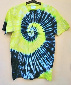 T-SHIRT MAGLIETTA Spirale Nero & Giallo Spiral Tie Dye tinta a mano uomo donna - Foto 1 di 1