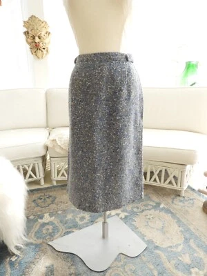 Vtg 1950's Grey Blue Boucle' Wool Pencil Skirt Handmade sz M - Image 1 of 4