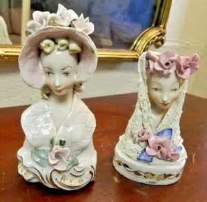 Vintage Corday Porcelain Lady Madonna Head Bust & Flowers Figurines - (2) - Picture 1 of 7