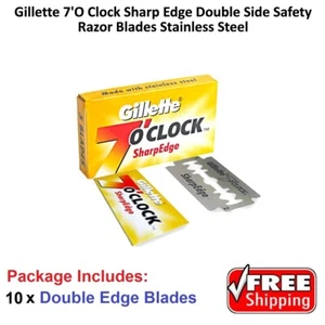 10 x Gillette 7'O Clock Sharp Double Edge Stainless Steel Safety Razor Blades - Picture 1 of 1