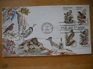 Ham  painted FDC Showing lots os birds along with a block of stamps 1982 - Picture 1 of 1