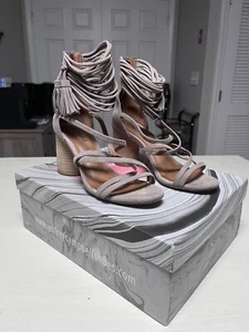 Jeffrey Campbell DESPINA TAUPE SUEDE LEATHER STRAPPY TASSEL ZIP SLINGBACK 6 US - Picture 1 of 7