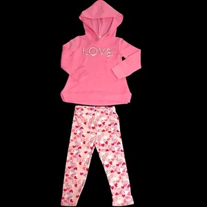 Btween Baby Girl's Leggings & Fleece Hoodie Outfit Size 12 -24 Months Pink White - Picture 1 of 8