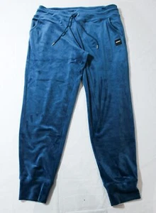 DKNY Sport Women's Platinum Velour Logo Patch Jogger Pants AW5 Poseidon Large - Picture 1 of 5