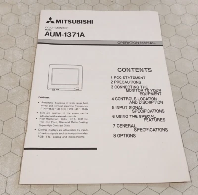 Mitsubishi AUM-1371A Multiscan Color Monitor Manual, 1980s - Image 1 of 2