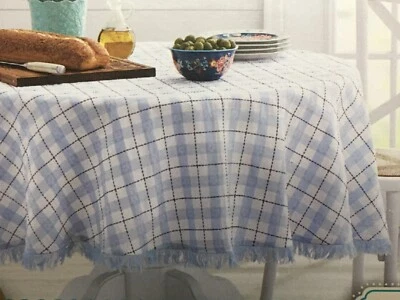 The Pioneer Women 70" Round Fabric Tablecloth - Daisy Woven Blue - Image 1 of 3