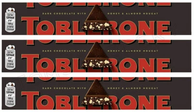 3 TOBLERONE NEGRO Chocolate Suizo Oscuro con Turrón de Miel y Almendras 100g 3.5oz Foto 1 de 3