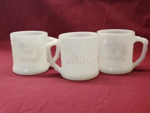 VTG B.C. Comic GROG Milk Glass Mug Cup Caveman Johnny Hart Fire King Lot of 3 - Picture 1 of 5