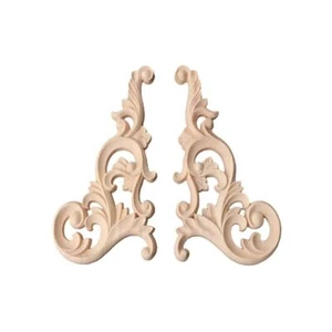 Pair Carved Corner Onlay Applique Frame Decor Furniture Unpainted Home - Picture 1 of 8