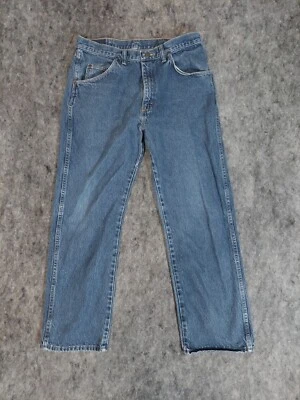 Pantalones de mezclilla Wrangler para hombre 32x27 azul resistente de algodón ropa de trabajo occidental Foto 1 de 4
