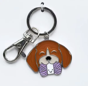 Dog Keychain Dog with Yarn Dog Charm Keychain w/ Claw Clasp Yarn Big Twist -NEW - Picture 1 of 5