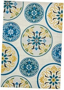 Outdoor Modern Collection Area Rug 7' x 10' Rectangle Rectangular Cream/Black - Picture 1 of 6