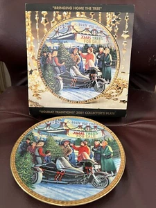 NEW IN BOX~ Harley Davidson ~Bringing Home The Tree ~ 2001 Xmas Collector Plate - Picture 1 of 2
