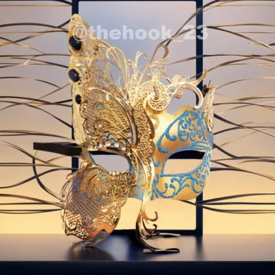 Gold Phantom Laser Cut Venetian Mask Masquerade Metal Filigree - Image 1 of 2