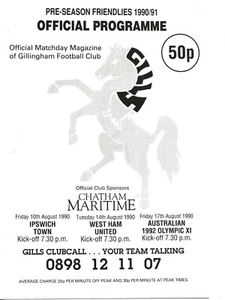 GILLINGHAM V WEST HAM UNITED / IPSWICH TOWN ~ FREUNDSCHAFTSSPIELE VOR DER SAISON AUGUST 1990 - Bild 1 von 1