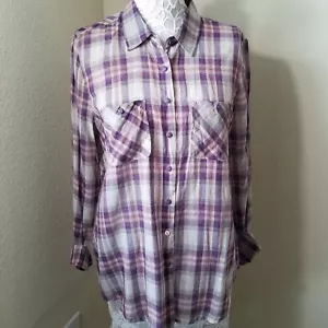 BCB GENERATION BUTTON UP PURPLE PLAID WOMEN'S TOP SIZE LARGE *S77 - Picture 1 of 4
