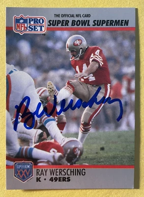 SIGNED RAY WERSCHING 1990 PRO SET SUPER BOWL SUPERMEN FOOTBALL CARD AUTOGRAPH - Image 1 of 2