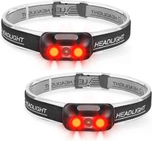 2-Pack 500 Lumens Rechargeable Headlamp, 5 Modes with Red Light, IP54 Waterproof - Picture 1 of 6
