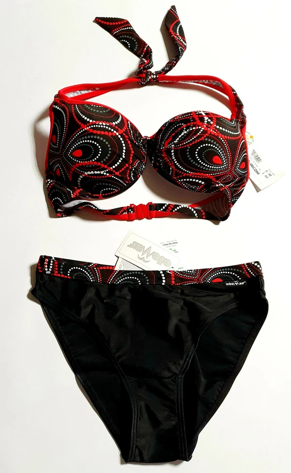 eleMar Damen Bademode Bikini schwarz-rot gepunktet CUP C Gr. 38