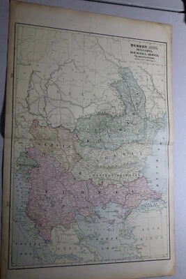 1904 Antique CRAM Map of TURKEY, ETC., b/w CYPRUS AND CRETE  / 14x22" - Image 1 of 2