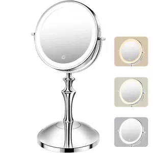 Large Lighted Makeup Mirror 8" Rechargeable 1X 10X Double Sided Vanity Mirror - Picture 1 of 6