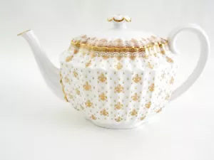 SPODE FLEUR DE LYS TEIERA ORO E BIANCO SCANALATO FINE PORCELLANA BELLISSIMA!! - Foto 1 di 11