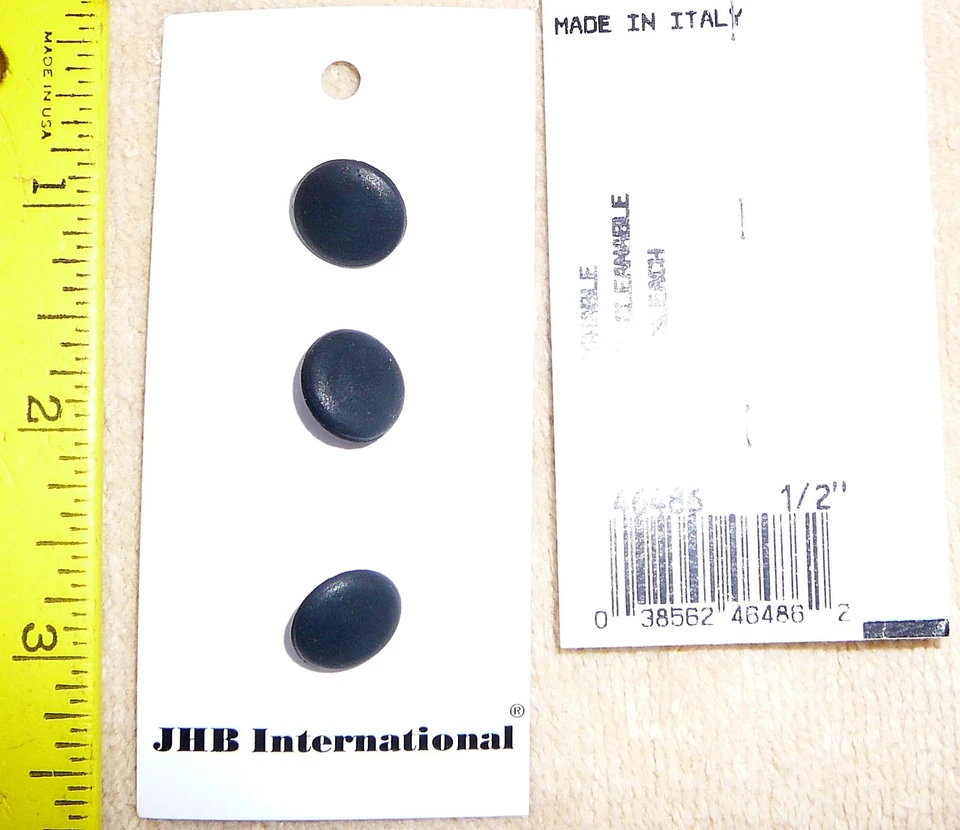 Black round satin finish plastic buttons 1/2" set of 3 made in Italy NEW - Image 1 of 1