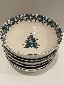 6 Folk Craft by Tienshan, Winter Wonderland Stoneware Soup/Cereal Bowls- 6.5" - Picture 1 of 4