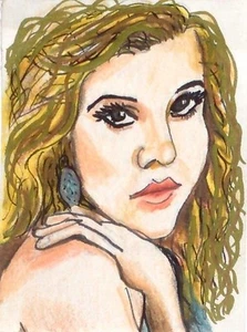 ACEO Original Girl With Gold Hair - Color Pencil and Ink - by Beverly Goding - Picture 1 of 1