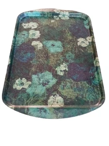 Vintage 1960er Rexilite Fiberglas Blumen Serviertablett 18" x 12" grün blau aqua - Bild 1 von 8